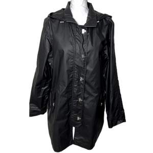 Jones New York Women's Black Hooded Metal Clasp Rain Jacket Coat - Size Medium